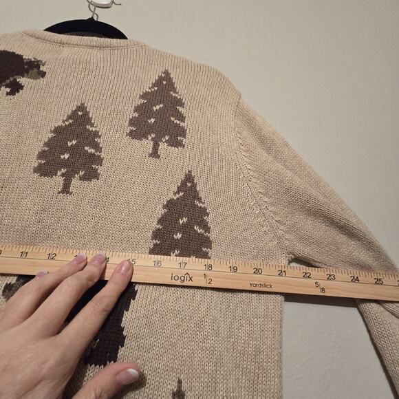 Vintage 90s Christopher Banks Bear Tree Knit Cardigan Sweater Womens LG Cabin - Picture 10 of 11